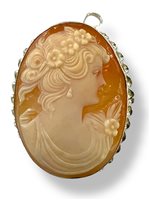 Brooch Mandile 1922 Woman Cammei  in Silver Conchiglia 2MSPC20